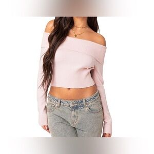 Edited Off The Shoulders Light Pink Light Weight Sweater Top
